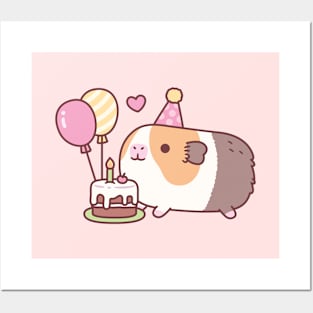 Cute Guinea Pig And Birthday Cake Posters and Art